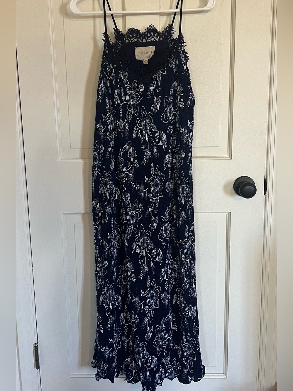Moon River Navy Lace-Trim Dress Top